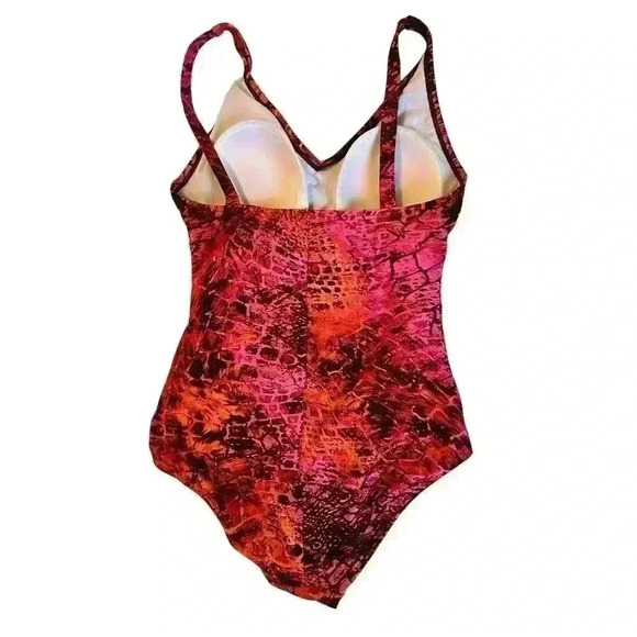Speedo Coral Red Pink Orange Animal Print 1pc Swimming Bathing Suit - Picture 2 of 5